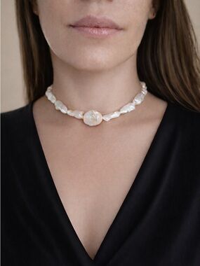 Iridescent White Keshi Pearl Choker Necklace
